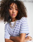 Asos Design Oversized T-shirt In Blue And White Stripe-multi