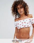 South Beach Cherry Print Bardot Bikini Top - Multi