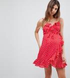 Asos Maternity Strappy Spot Ruffle Wrap Mini Dress - Multi