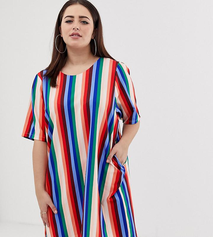 John Zack Plus T-shirt Dress In Muli Stripe - Multi