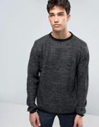 Brave Soul Mens Crew Neck Knitted Sweater - Black