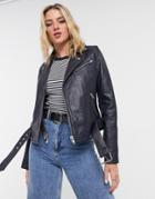 Barney's Originals Emma Real Leather Jacket In Midnight Navy
