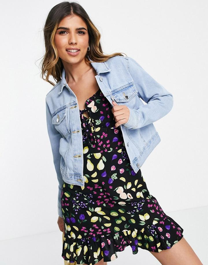 Miss Selfridge Cropped Denim Jacket In Lightwash Blue