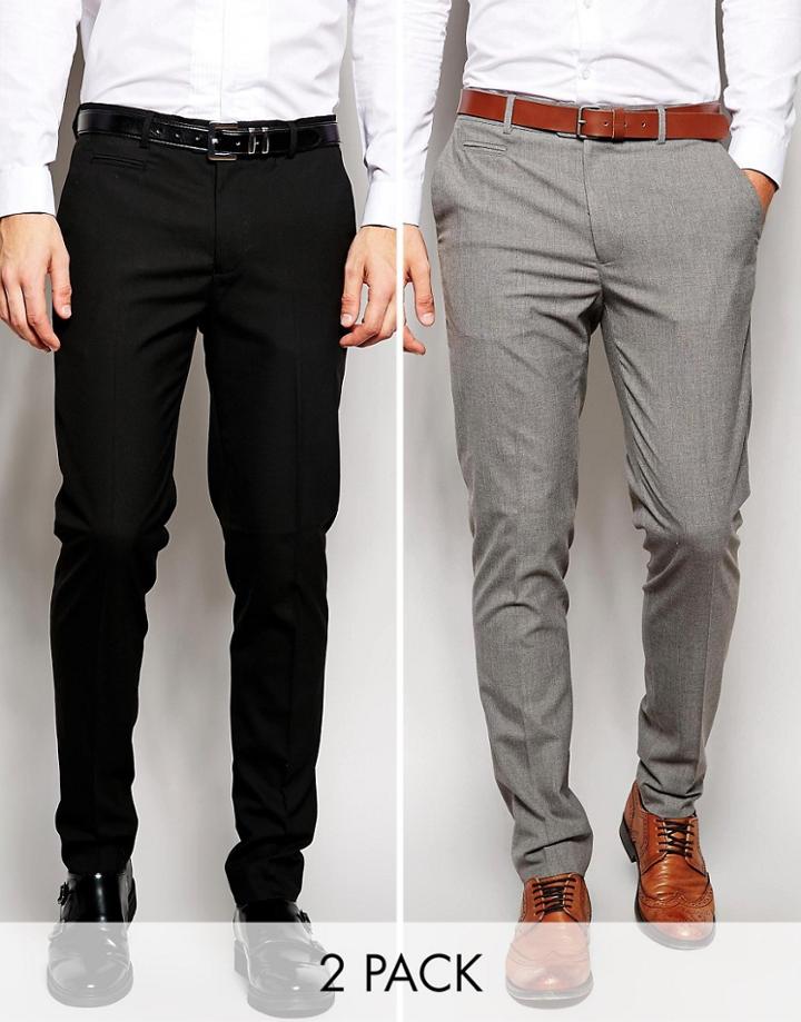 Asos 2 Pack Skinny Smart Pants In Black And Gray - Multi