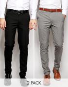 Asos 2 Pack Skinny Smart Pants In Black And Gray - Multi
