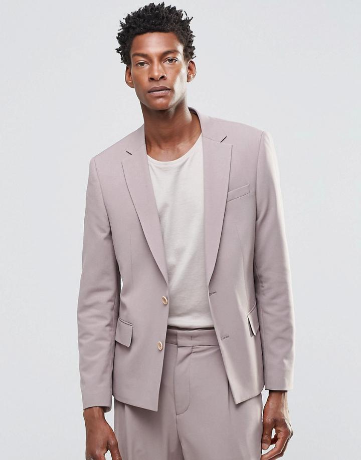 Asos Slim Suit Jacket In Pink - Pink
