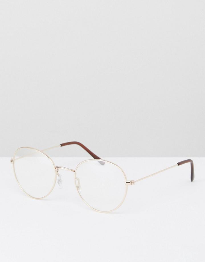 Asos Metal Round Glasses With Clear Lens In Gold - Gold