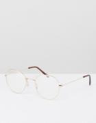 Asos Metal Round Glasses With Clear Lens In Gold - Gold