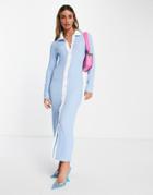 Ghospell Fitted Midi Shirt Dress In Baby Blue