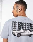Asos Design Car Print T-shirt In Gray-grey