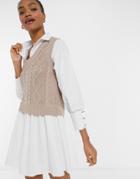 River Island Tabbard Knit Mini Shirt Dress In Camel-brown