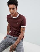 Fred Perry Ringer T-shirt In Burgundy - Red