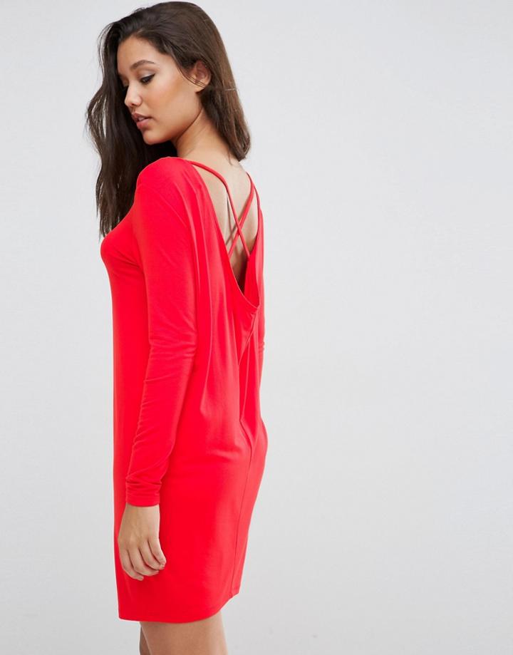 Asos Cowl Back Mini Dress With Strap Detail - Red