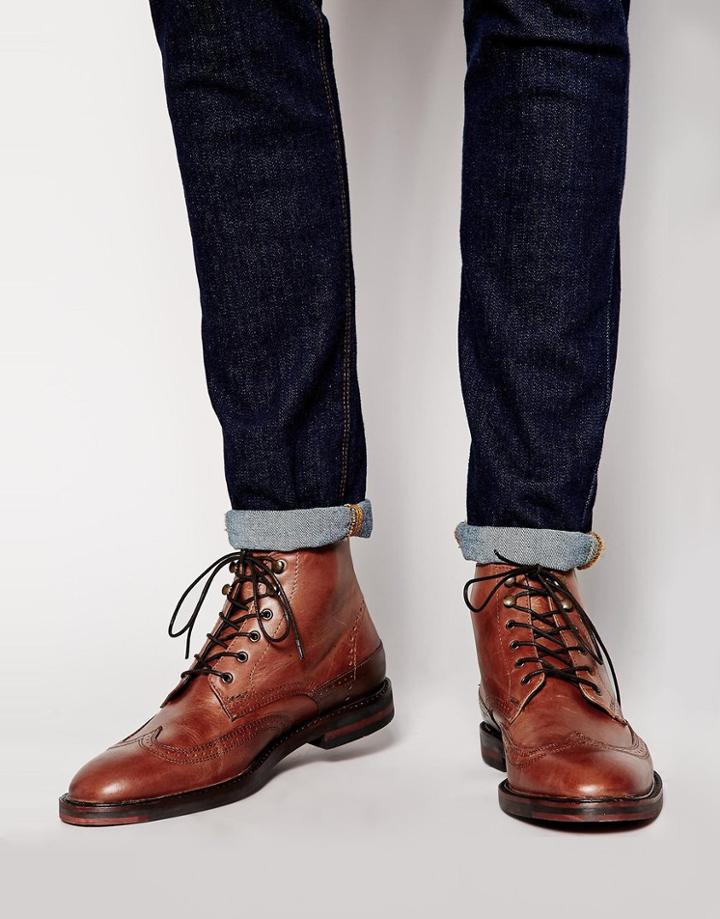 H By Hudson Harland Brogue Boots - Tan
