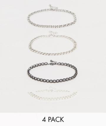 Asos Design Plus Industrial Mixed Bracelet Chain Pack - Silver