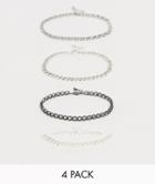 Asos Design Plus Industrial Mixed Bracelet Chain Pack - Silver