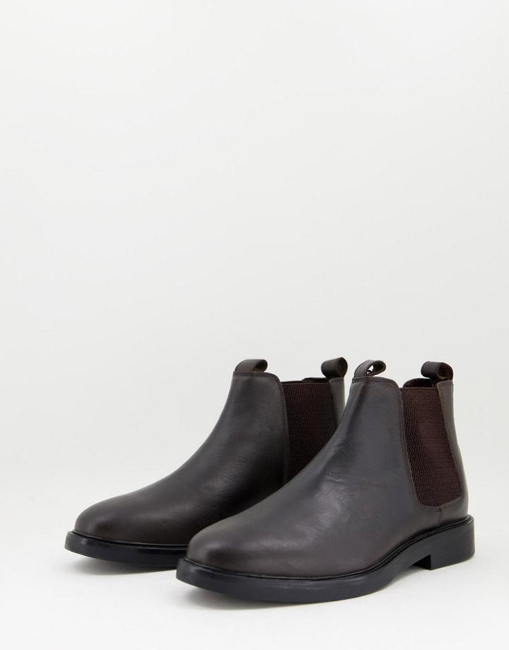 Office Boss Chunky Chelsea Boots In Brown Leather