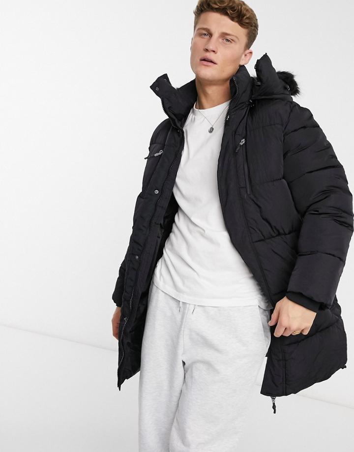 River Island Long Line Puffer Coat In Black
