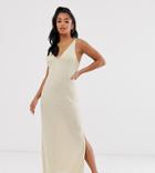 Asos Design Petite Jersey Knit Maxi Dress With Twist Straps-beige