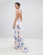 Jarlo Open Back Maxi Dress With Train Detail In Summer Floral Print - Multi