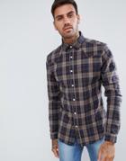 Asos Design Stretch Slim Check Western Shirt In Brown - Brown