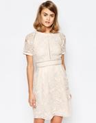 Lost Ink Lace Panel Skater Dress With Raglan Sleeve - Nude