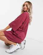 Asos Design Oversized T-shirt Dress In Dark Red