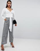 Neon Rose Wide Leg Pants In Prince Of Wales Check - Gray