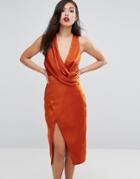 Stylestalker Cowl Neck Midi Dress - Orange