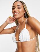 South Beach Exclusive Mix And Match Scrunch Frill Triangle Bikini Top In White