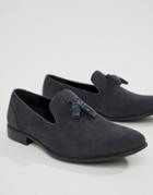 Asos Design Tassel Loafers In Navy Faux Suede - Navy