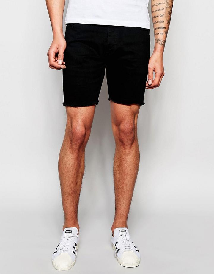 Brave Soul Black Denim Shorts Raw Hem Shorts - Black
