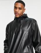 Urbancode Faux Leather Overhead Quarter Zip Coat In Black