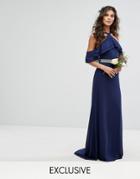 Tfnc Wedding Frill Detail Maxi Dress With Embellished Waist And Fishtail - Navy