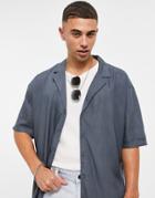 New Look Short Sleeve Shirt With Deep Revere Collar In Mid Gray-grey