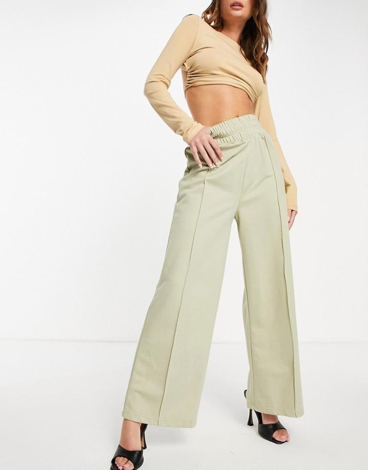 Public Desire Seam Front Wide Leg Pants In Sage-green