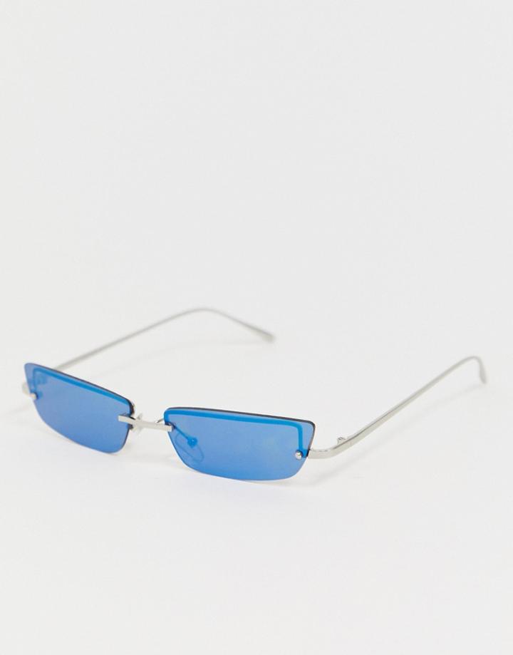 Asos Design Rimless Narrow Fashion Glasses With Silver Mirrored Lens