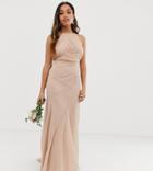 Asos Design Petite Bridesmaid Pinny Maxi Dress With Ruched Bodice And Fishtail Skirt - Pink