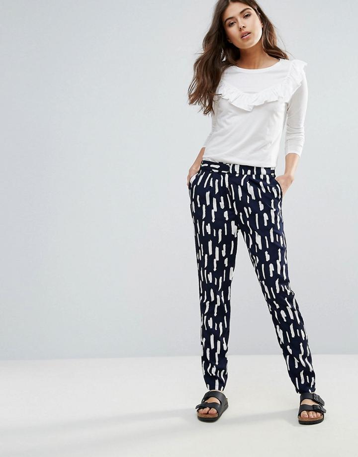 Pieces Ivalo Brushmark Printed Pants - Navy