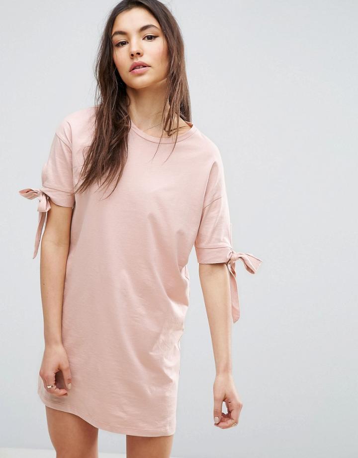 Asos T-shirt Dress With Bow Sleeve - Pink