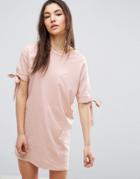 Asos T-shirt Dress With Bow Sleeve - Pink