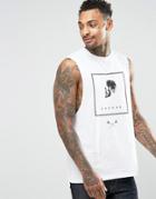 Asos Sleeveless T-shirt With Dropped Armhole And Skull Print - White