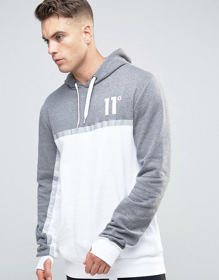 11 Degrees Panel Hoodie With Reflective Strip - White