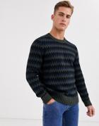 Selected Homme Retro Pattern Wool Knitted Sweater In Navy