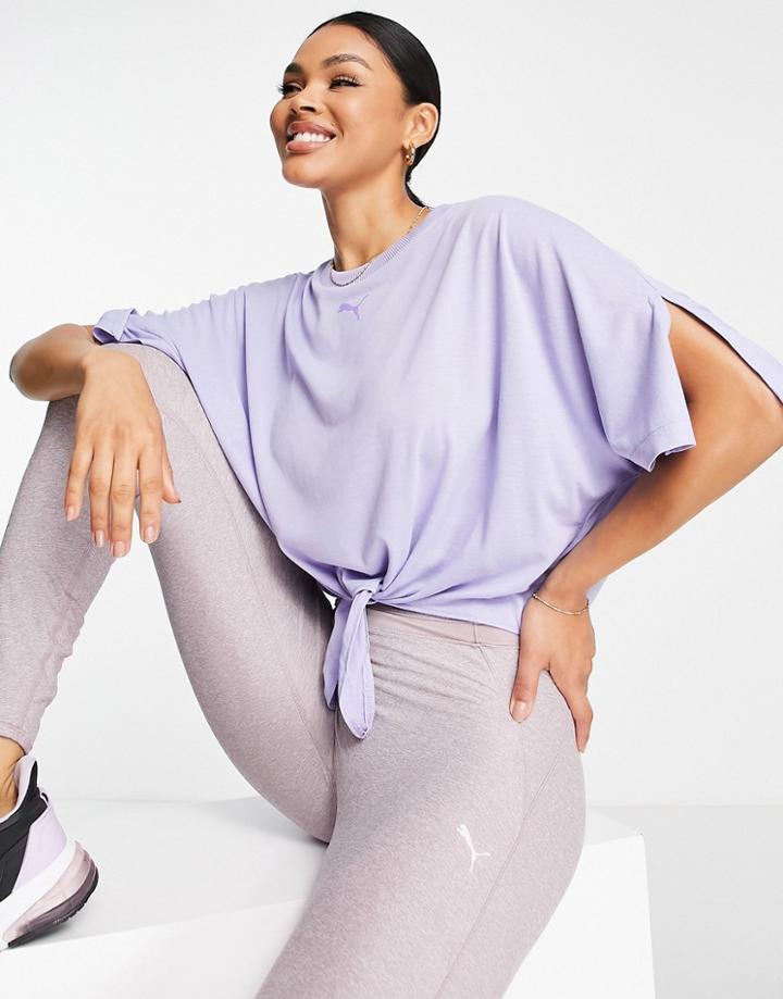 Puma Training Desert Crop Tie T-shirt In Lilac-purple
