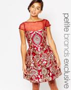 Chi Chi London Petite Brocade Prom Dress With Sheer Insert - Red