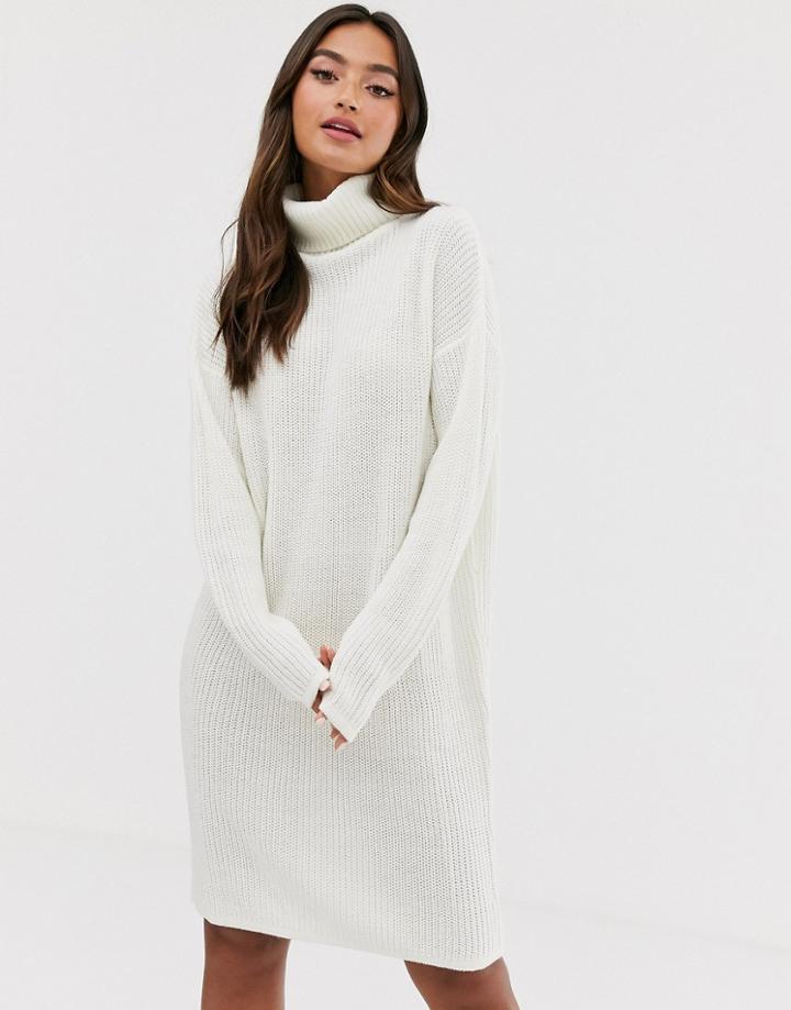 Brave Soul Emilina Roll Neck Sweater Dress-cream