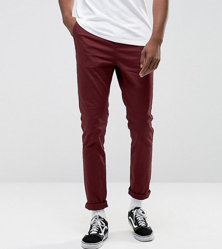 Asos Tall Skinny Chinos In Dark Burgundy - Red