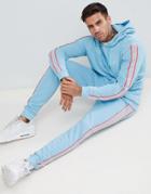 Asos Design Tracksuit Hoodie/skinny Joggers With Side Stripes - Blue