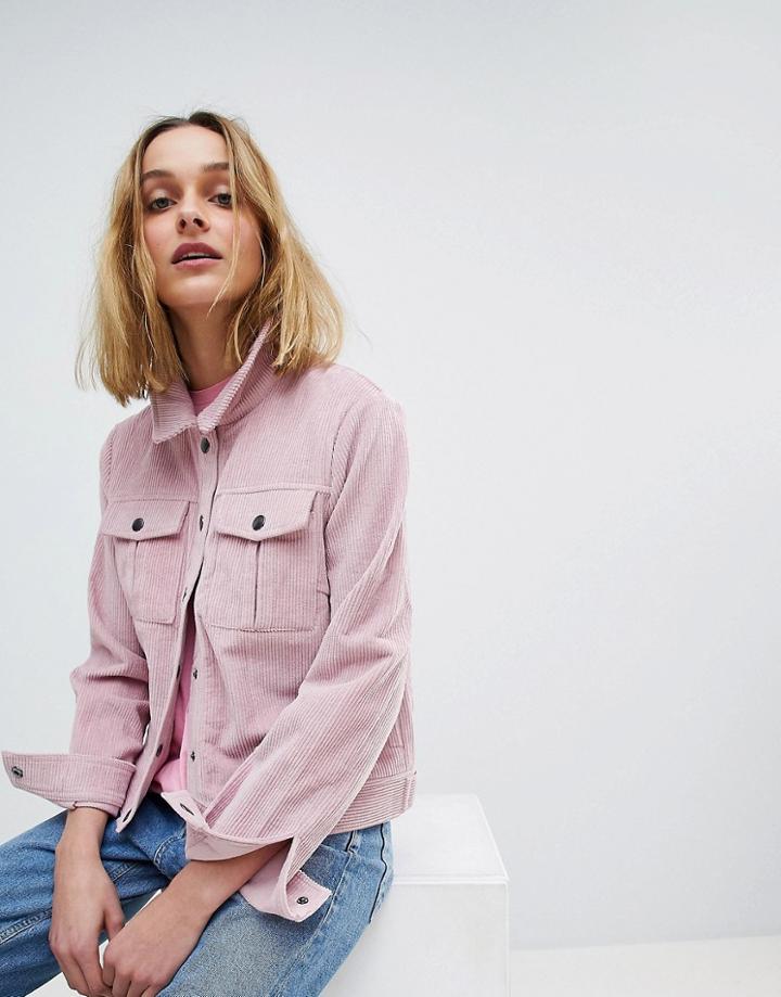 Pieces Cord Denim Jacket - Pink